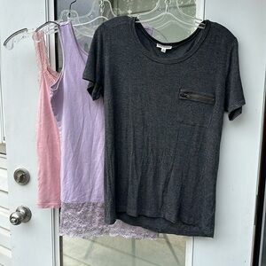 Suzy Shier lilac tank with lace, George tank with lace, zenana t-shirtO/S S grey